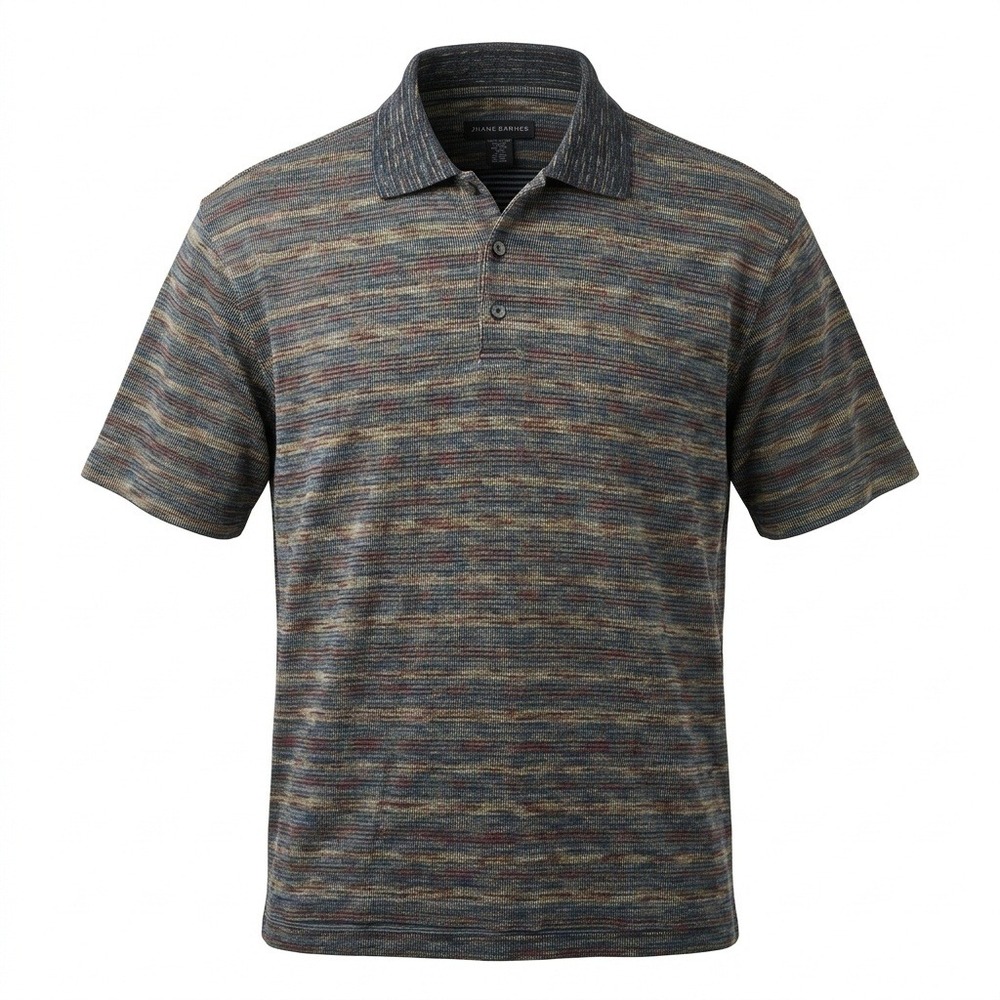 Jhane Barnes Polo Mens Large Space Dye Knit Short Sleeve Blue Multi Cotton 90s